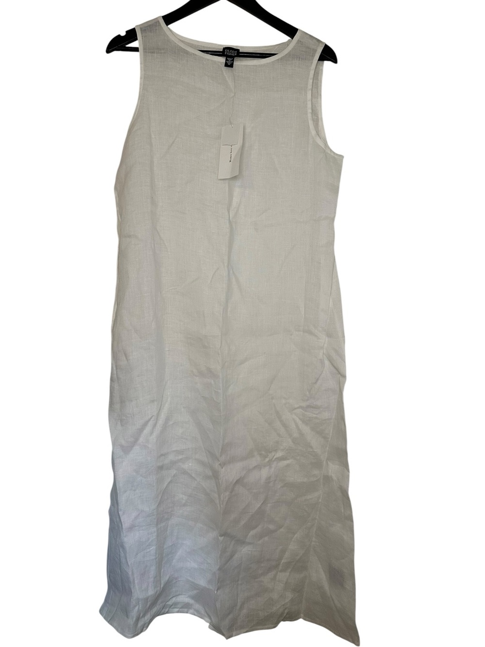 Eileen Fisher White Sleeveless Organic Handkerchief Linen Midi Dress-Skirt